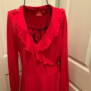 Oscar Red Front Ruffle Long Sleeve Dress NWOT Sz12